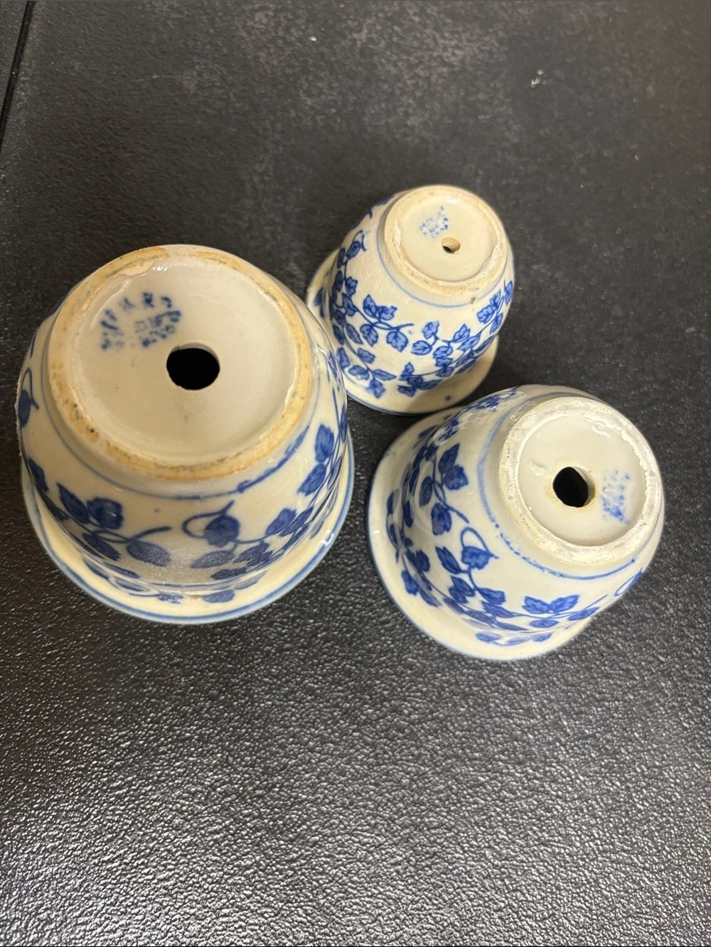 Vintage Chinoiserie Blue White Floral Ceramic Planter Set Mini One Chipped